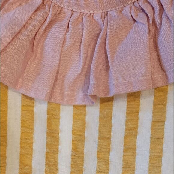 Sadie Then Ty Yellow White Stripe Pink Linen Collar Short Sleeve Dress 4/5 Years - Picture 6 of 8